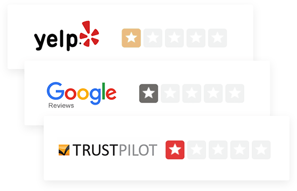 one star reviews on yelp and google